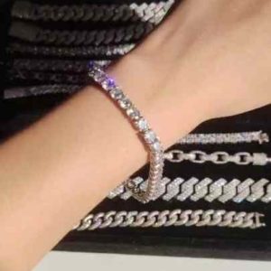 Classic Hip Hop Style 7 Inch 925 Sterling Silver Moissanite Tennis Bracelet for Men and Women