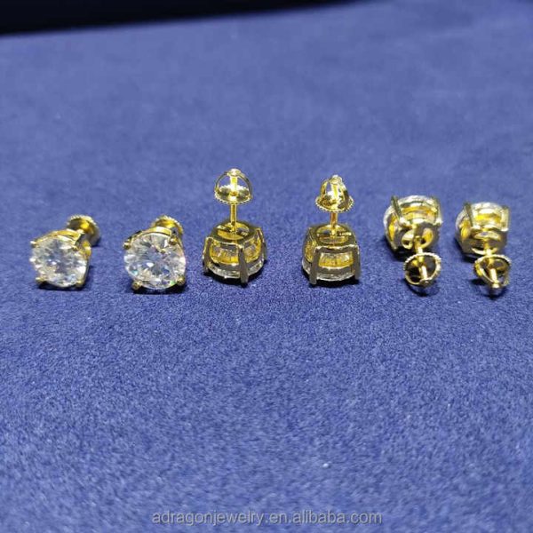 High Quality 925 Sterling Silver Moissanite Earrings Customizable 10K 14K Gold Plating 'Ice Out' Design Wholesale Copper Studs