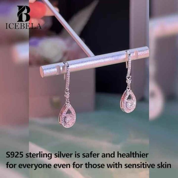 925 Sterling Silver Moissanite Waterdrop Dangle Earrings for Women - Hollow Out Design, Rhodium Plated