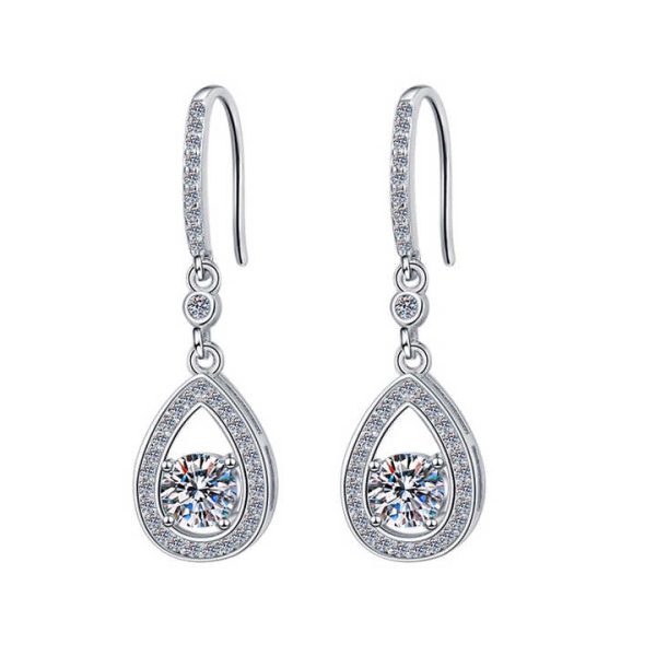 Fine Jewelry Luxury Classic Trendy 925 Sterling Silver Waterdrop Hollow Out Inlaid Moissanite Dangle Earrings for Women