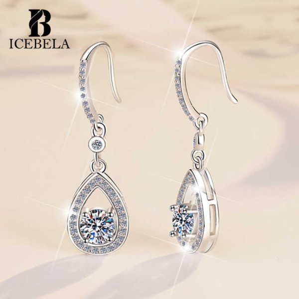 Fine Jewelry Luxury Classic Trendy 925 Sterling Silver Waterdrop Hollow Out Inlaid Moissanite Dangle Earrings for Women