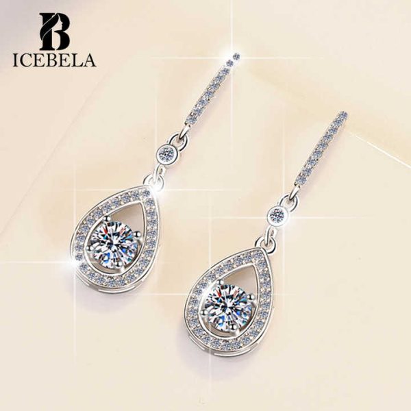 Fine Jewelry Luxury Classic Trendy 925 Sterling Silver Waterdrop Hollow Out Inlaid Moissanite Dangle Earrings for Women