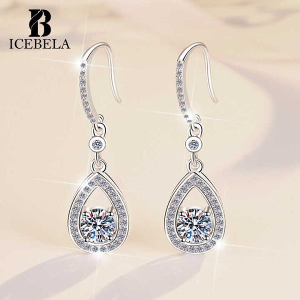 Fine Jewelry Luxury Classic Trendy 925 Sterling Silver Waterdrop Hollow Out Inlaid Moissanite Dangle Earrings for Women