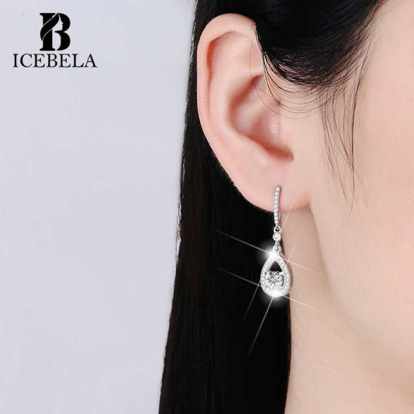Fine Jewelry Luxury Classic Trendy 925 Sterling Silver Waterdrop Hollow Out Inlaid Moissanite Dangle Earrings for Women