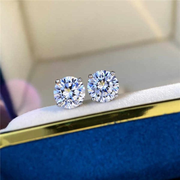 18k White Gold S925 Pure Silver Classic Four Claw Moissanite Jewelry Earrings For Women, Diamond High Drag For Men And Women