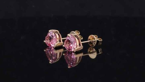 14k Yellow Gold Heart Stud Earrings with Moissanite Lab Sapphire Emerald Ruby | 6x6mm Fancy Color Gemstones