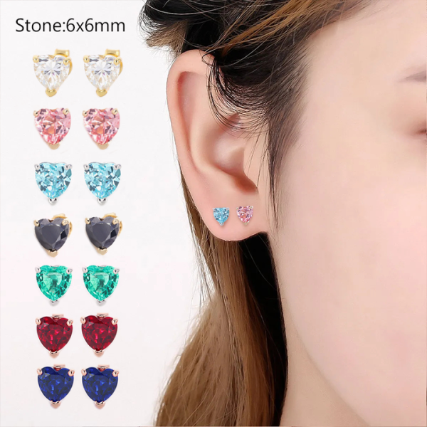 14k Yellow Gold Heart Shape Size 6*6mm Moissanite Lab Sapphaire Emerald Ruby Fancy Color Earring