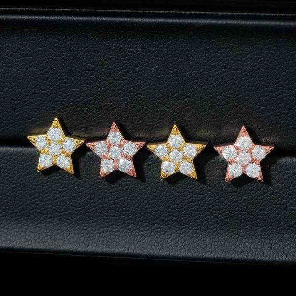 Fashion Fine Jewelry 925 Silver Earrings Hip Hop Custom Star Moissanite Stud Earrings for Men Women Accessory