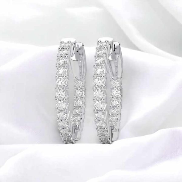 Simple Elegance 0.25Ct Round Moissanite In Out Hoop Earrings in Sterling Silver OEM Wholesale