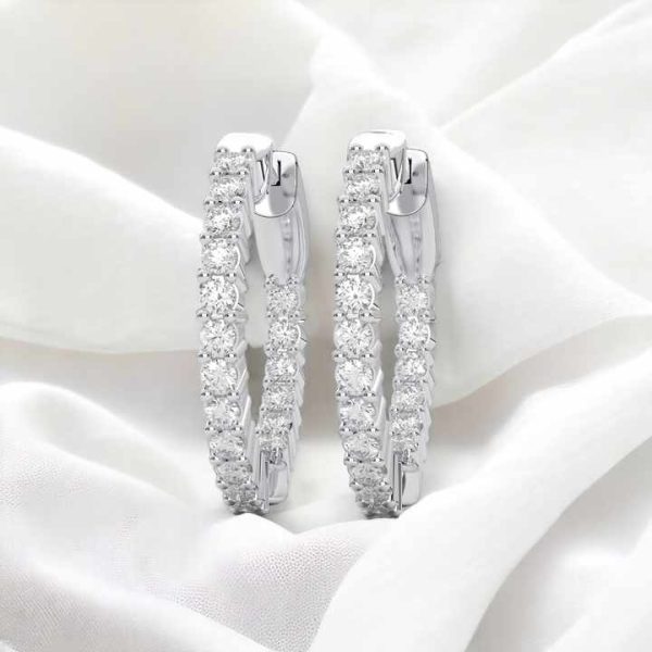 Simple Elegance 0.25Ct Round Moissanite In Out Hoop Earrings in Sterling Silver OEM Wholesale