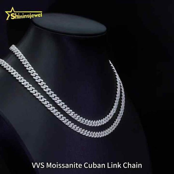 6mm 1 Row Moissanite Iced Out Cuban Link Chain Necklace 925 Sterling Silver Men's Hip Hop Jewelry for Weddings Parties Gifts