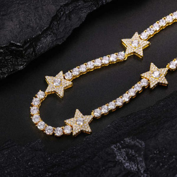 New Style Sparkling Diamond Jewelry 13mm 925 Sterling Silver Vvs Moissanite Fashion Iced Out Star Tennis Chain