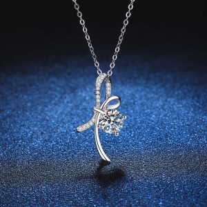 Fine Jewelry 1ct D Color Bow Pendant Moissanite S925 Sterling Silver Necklace for Women Round Brilliant Cut