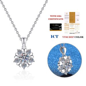 925 Sterling Silver Snowflake Moissanite Pendant Necklace for Women