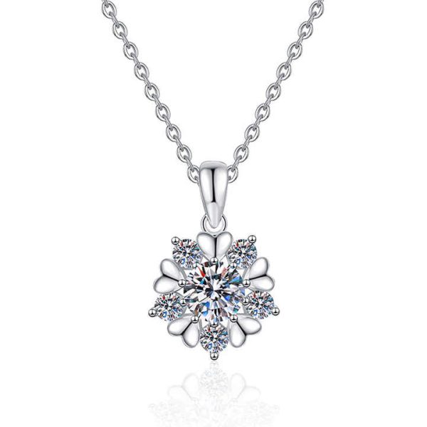 925 Sterling Silver Round Brilliant Moissanite Snowflake Pendant Necklace for Women