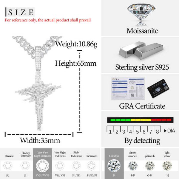 High Quality Christian Jewelry 925 Sterling Silver Baguette Moissanite Iced Out Crucifixion Jesus Cross Pendant