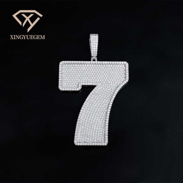 Quality Custom Hiphop Silver Letter Number Mossanite Moissanite Diamond Iced Out Pendent Pendants for Cuban Chain Necklace Men