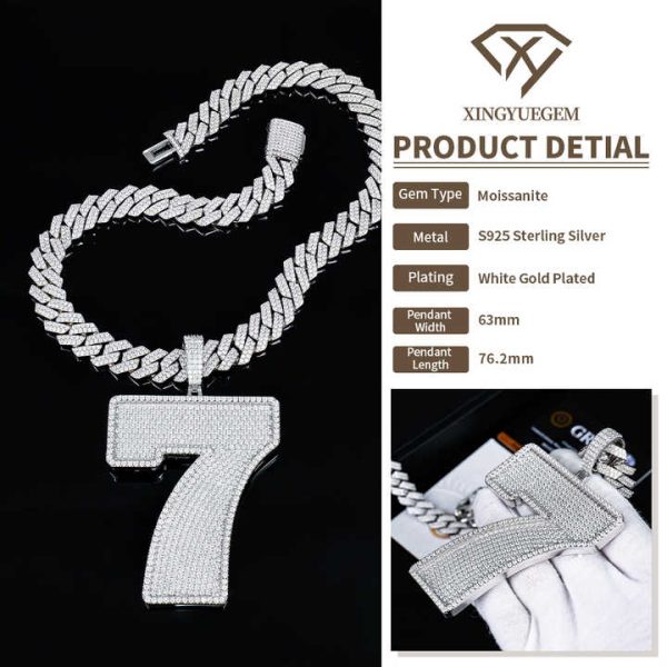 Quality Custom Hiphop Silver Letter Number Mossanite Moissanite Diamond Iced Out Pendent Pendants for Cuban Chain Necklace Men