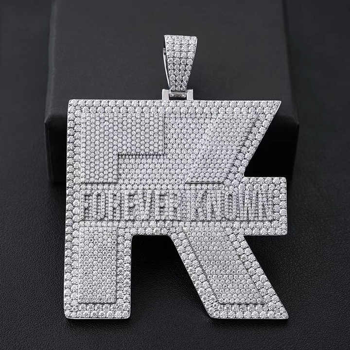 High-end Hip Hop Jewelry Iced Out Diamond 925 Silver Name Logo Custom Moissanite Initial Letter Pendant