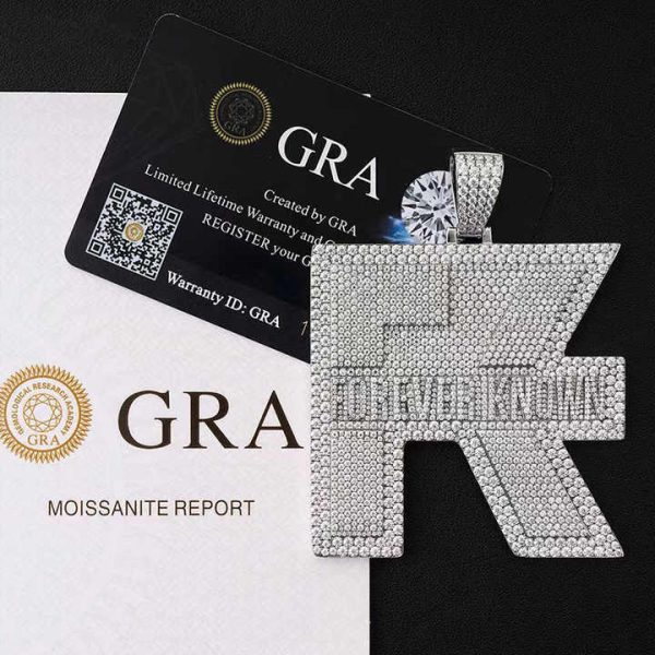 High-end Hip Hop Jewelry Iced Out Diamond 925 Silver Name Logo Custom Moissanite Initial Letter Pendant