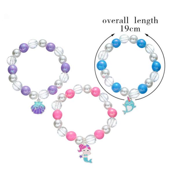New Design Colorful Acrylic Pearl Beaded Jewelry Set Cute Enamel Carton Shell Mermaid Charm Bracelet