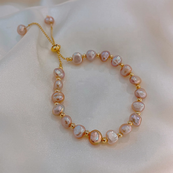 Ins Korean Style Simple Design Baroque Natural Freshwater Pearl Jewelry Beaded Bracelet for Women and Girlfriend