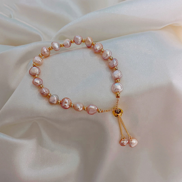 Ins Korean Style Simple Design Baroque Natural Freshwater Pearl Jewelry Beaded Bracelet for Women and Girlfriend