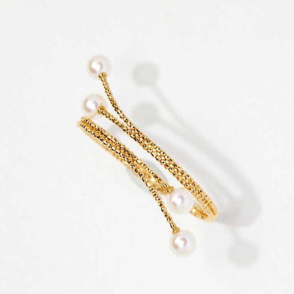 New Design 18K Solid Gold Shining Balls 8.5mm Seawater Akoya Pearls Bracelet Soft Woman's Bangle Great Gift for Women