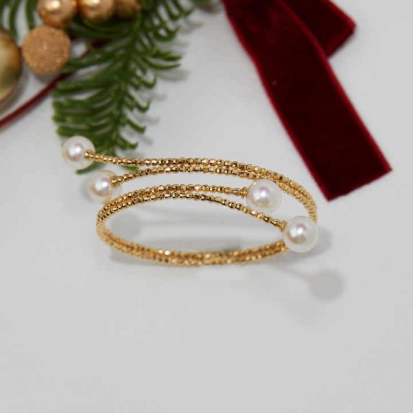 New Design 18K Solid Gold Shining Balls 8.5mm Seawater Akoya Pearls Bracelet Soft Woman's Bangle Great Gift for Women
