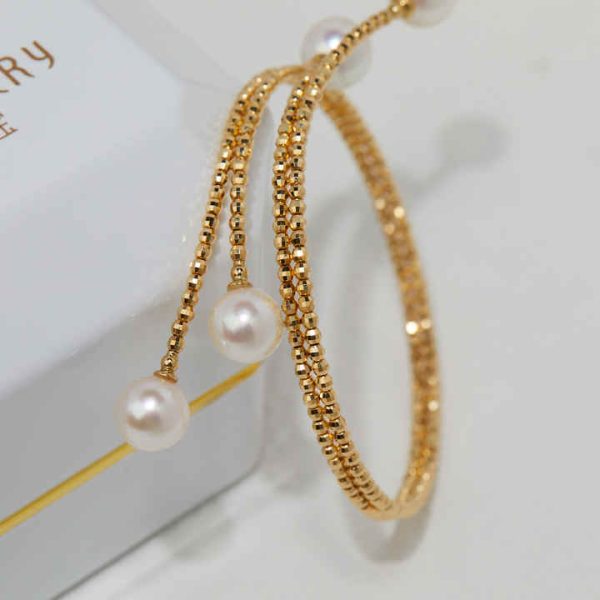 New Design 18K Solid Gold Shining Balls 8.5mm Seawater Akoya Pearls Bracelet Soft Woman's Bangle Great Gift for Women