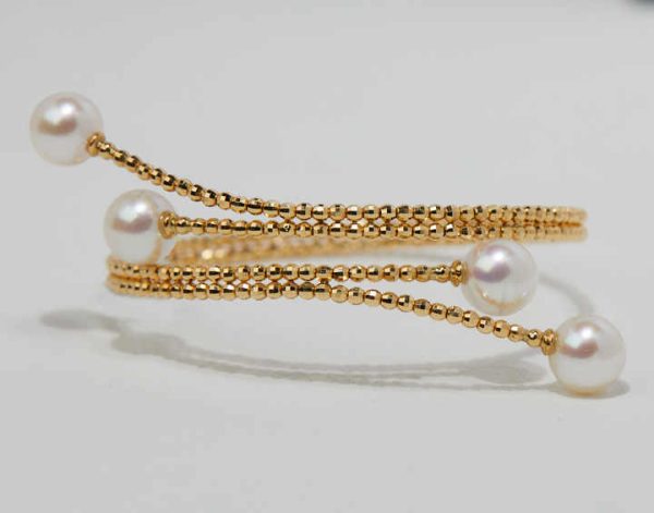 New Design 18K Solid Gold Shining Balls 8.5mm Seawater Akoya Pearls Bracelet Soft Woman's Bangle Great Gift for Women