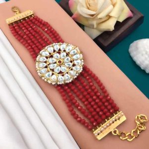 Gold Plated Zinc Alloy Beaded Bracelet with Freshwater Pearls - Ethnic Luxury Wedding Jewelry for Women