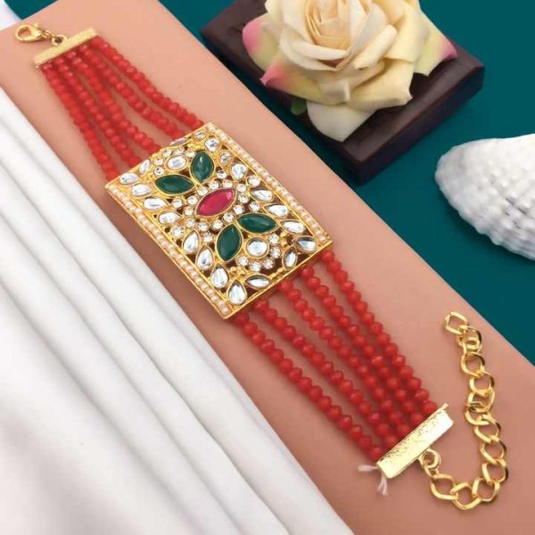Gold Plated Wholesale Rate Beads Beaded Stone Kundan Bracelets Sets Wedding Wear for Women's and Girl's Dubai Jewelry Sets