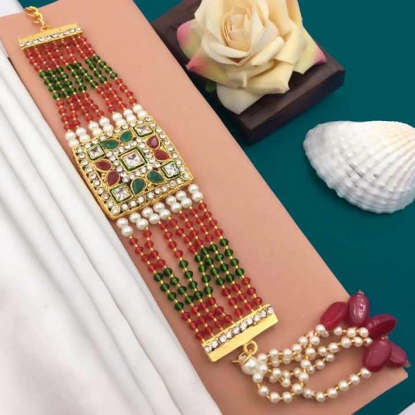 Gold Plated Wholesale Rate Beads Beaded Stone Kundan Bracelets Sets Wedding Wear for Women's and Girl's Dubai Jewelry Sets