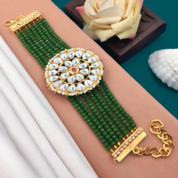 Gold Plated Wholesale Rate Beads Beaded Stone Kundan Bracelets Sets Wedding Wear for Women's and Girl's Dubai Jewelry Sets