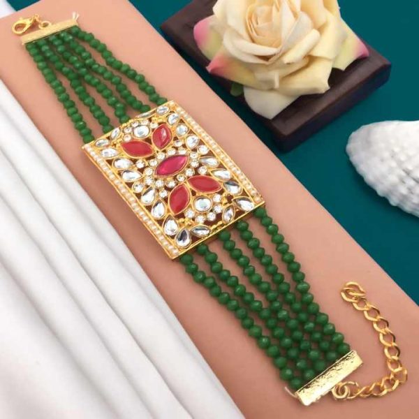 Gold Plated Wholesale Rate Beads Beaded Stone Kundan Bracelets Sets Wedding Wear for Women's and Girl's Dubai Jewelry Sets