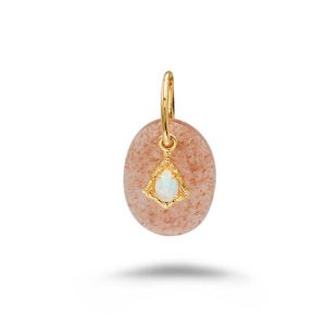 925 Sterling Silver 14K Gold Plated Gem Stone Gemstone Geometric Egg Shape Cordierite Strawberry Quartz Pendant
