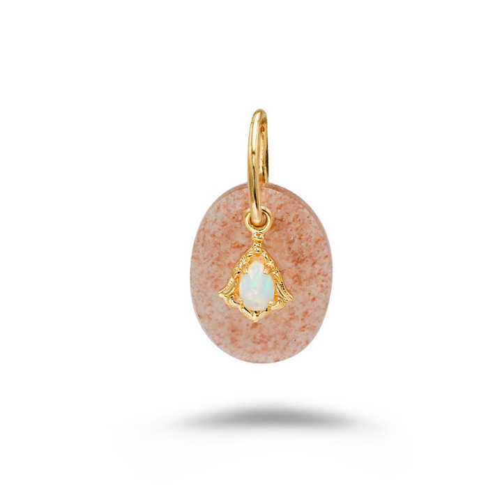 925 Sterling Silver 14K Gold Plated Gem Stone Gemstone Geometric Egg Shape Cordierite Strawberry Quartz Pendant