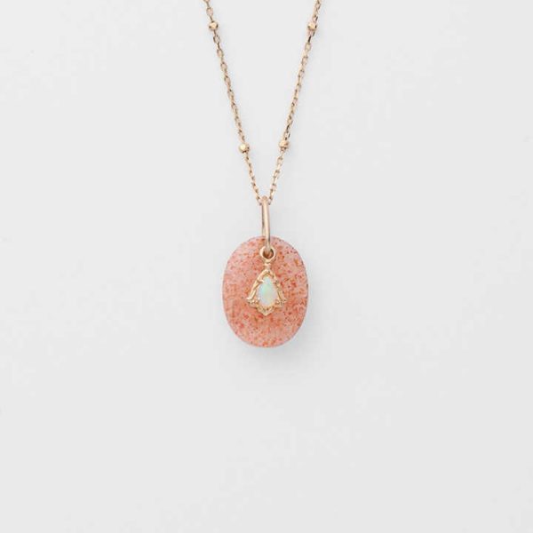 925 Sterling Silver 14K Gold Plated Gem Stone Gemstone Geometric Egg Shape Cordierite Strawberry Quartz Pendant