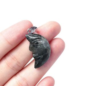 Handmade Sterling Silver DIY Charm Pendant with Natural Lavikite Gemstone Moon Face Gold Plated Jewelry Gift