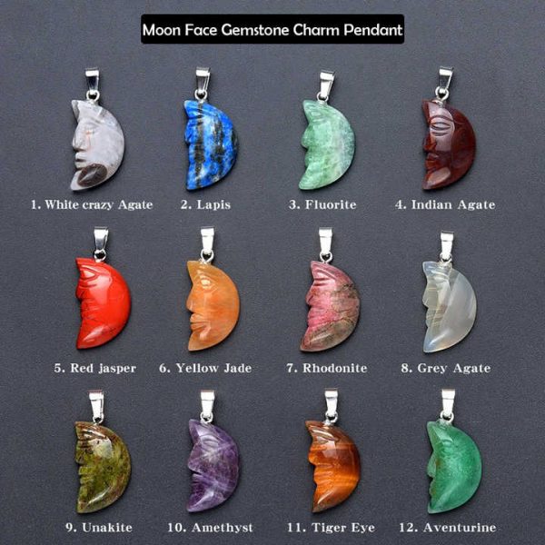 925 Sterling Silver DIY Necklace Charm Pendant Natural Carved Lavikite Gemstone Moon Face Diamond Gold Fine Jewelry Gift