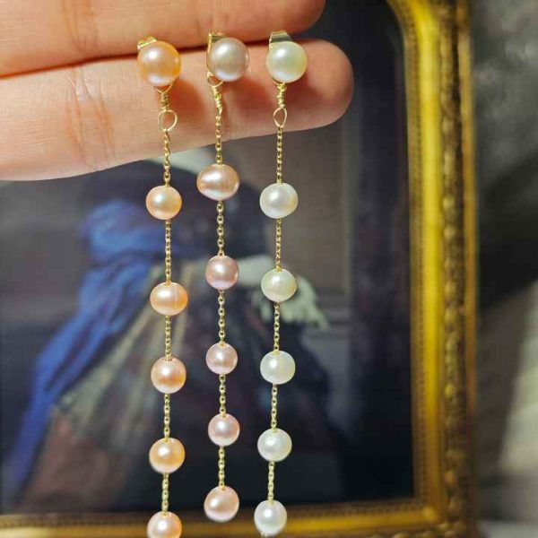 New Luxury Freshwater Pearl Beads Earrings Long Tassel Drop Pearl Earring for Women