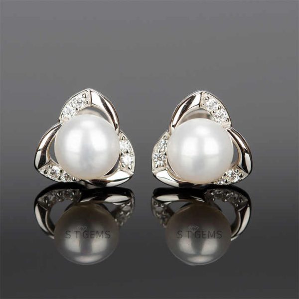 Pearl Earring 925 Sterling Silver Stud Earrings AAA Zirconia Wedding Jewelry