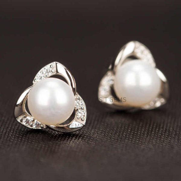 Pearl Earring 925 Sterling Silver Stud Earrings AAA Zirconia Wedding Jewelry