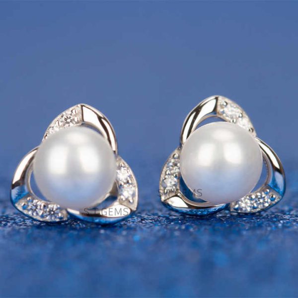 Pearl Earring 925 Sterling Silver Stud Earrings AAA Zirconia Wedding Jewelry