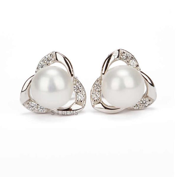 Pearl Earring 925 Sterling Silver Stud Earrings AAA Zirconia Wedding Jewelry
