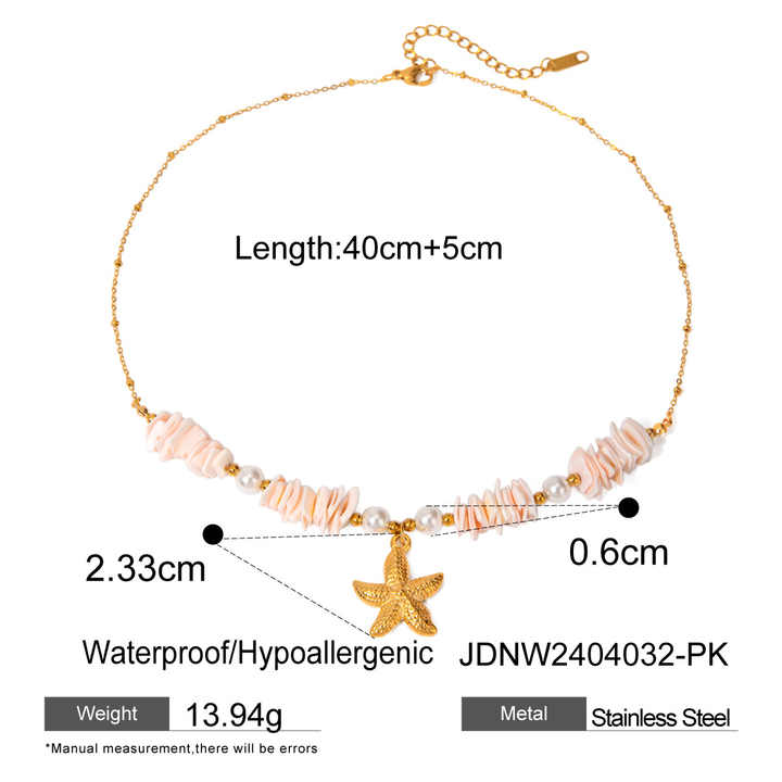 Ocean Style 18K Gold Fine Jewelry 316L Stainless Steel Pearl Shell Pendant Necklace for Women