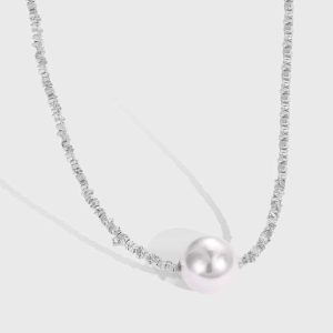 Personalized Stylish 925 Sterling Silver Rhodium Plated Beaded Shell Pearl Pendant Necklace for Women