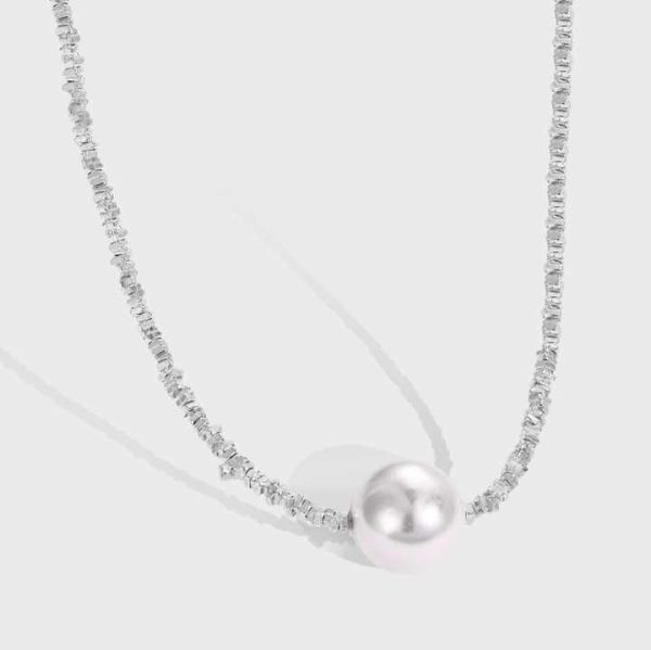 Dylam Personalized Stylish New Design 925 Silver Necklace Rhodium Plated Broken Beaded Shell Pearl Pendant Necklaces for Women