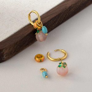 Elegant Rose Quartz Peach Shaped Earrings with Seawater Pearls for Weddings and Special Occasions